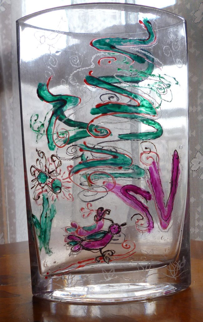 vase en verre peint main